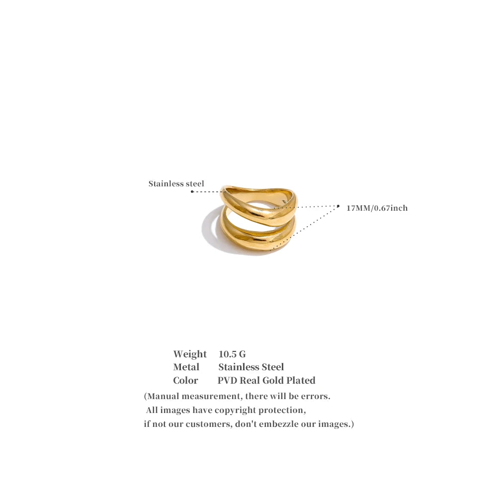 Yhpup 6789# Stainless Steel Metal Double Layer Geometric Cast High Quality Ring Water Resistant Texture Fashion Daily Jewelry