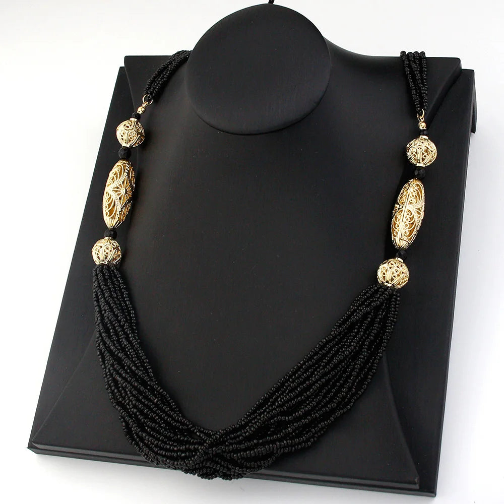 Sunspicems Trendy Moroccan Women Wedding Jewelry Long Beads Necklace Sweater Chain Algeria Handmade Caftan Choker Bride Gift