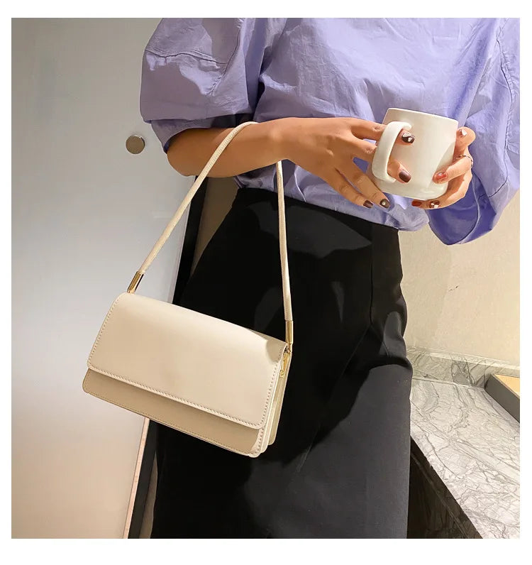 New Women's Fashion Handbags Retro Solid Color PU Leather Shoulder Underarm Bag Casual Women Hobos Handbags сумка женская Trend