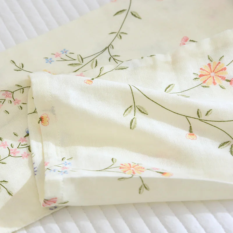 Fdfklak 100% Cotton Gauze Women Homewear Pajama Suit Casual Floral Printed 2Pcs Turn Down Collar Nightwear Pijamas Mujer