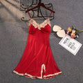 Satin Spaghetti Strap Nightdress Sleepwear Sexy Lace Nightgown Women Intimate Lingerie Nightwear Silky Home Clothes Sleep Dress