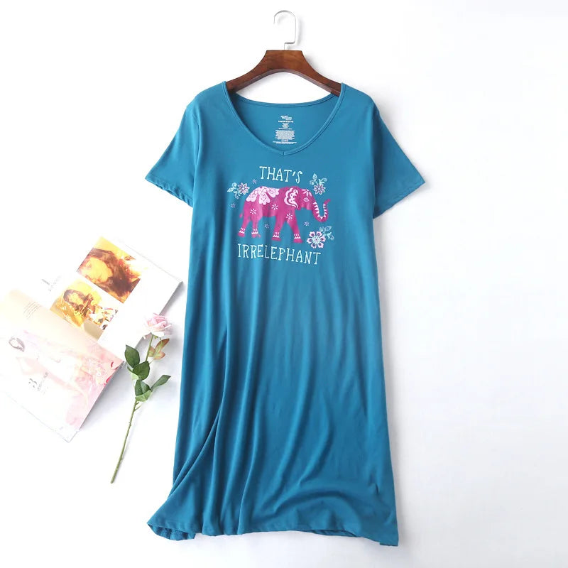 Brand Designer Homewear Women Casual Cartoon Nightgown Ladies Cotton Nightdress Female Round Collar High Quality Sleep Dress