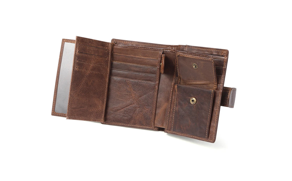 JOGUJOS Crazy Horse Leather Men's Wallet Genuine Leather Men Business Wallet  RFID Men Card Id Holder Coin Purse Travel Wallet