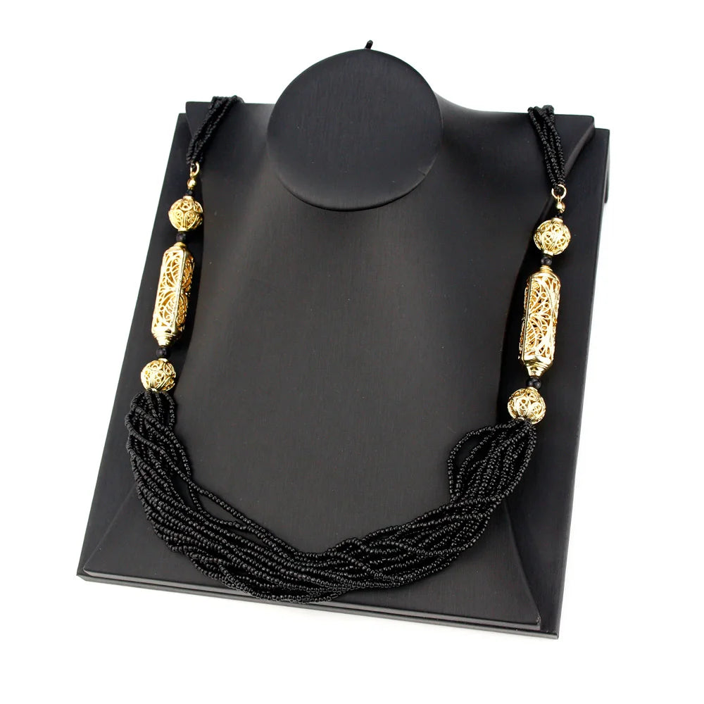 Sunspicems Gold Color Moroccan Beads Necklace Hand Multilayer Chain Algeria Bride Wedding Jewelry Crystal Caftan Choker Necklace