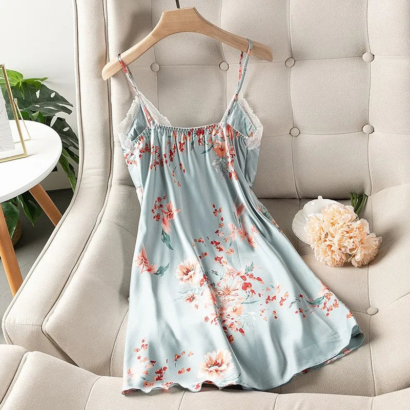Kimono Robe Gown Print Flower Women Sleepwear Bathrobe Summer Nightgown Casual Silky Nightwear Satin Nightdress Home Clothes