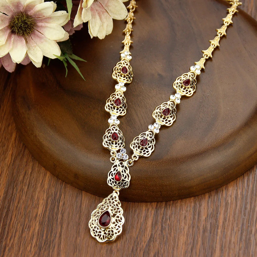 Sunspicems Chic Crystal Pendant Necklace Morocco Wedding Jewelry For Women Algeria Bride Choker Necklace Kaftan Accessories