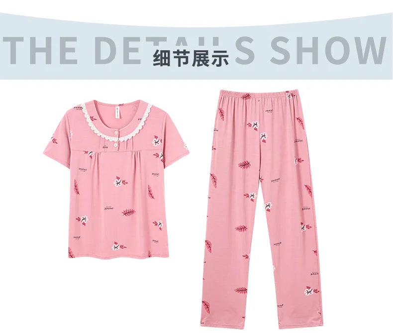Fashion Summer Small Floral Pyjamas Women Nightgown Big Yards 4XL Sleepshirts Short-Sleeve Nightie Pajama Modal Cotton Sleepwear