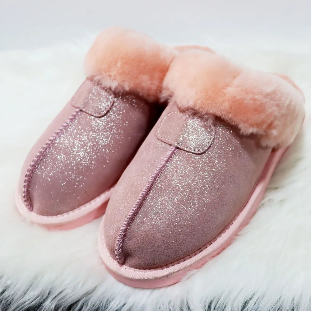 Natural Sheepskin Fur Slippers for Women Winter Warm Indoor Soft Wool Home Slippers Female Comfortable Footwear Top Quality 2025
