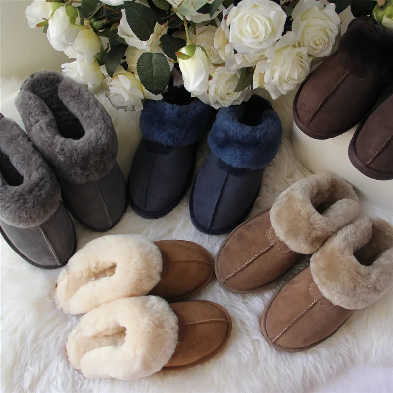 Natural Sheepskin Fur Slippers for Women Winter Warm Indoor Soft Wool Home Slippers Female Comfortable Footwear Top Quality 2025