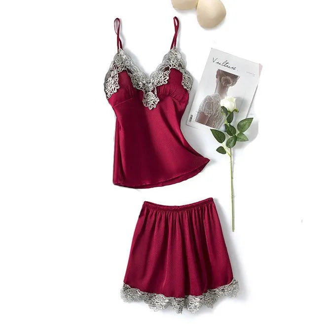 Pink Women Rayon 5PCS Robe Gown Sets Sexy Lace Floral Trim Bride Dressing Sleep Suit Loose Lingerie Pajamas Set Kimono Nightgown