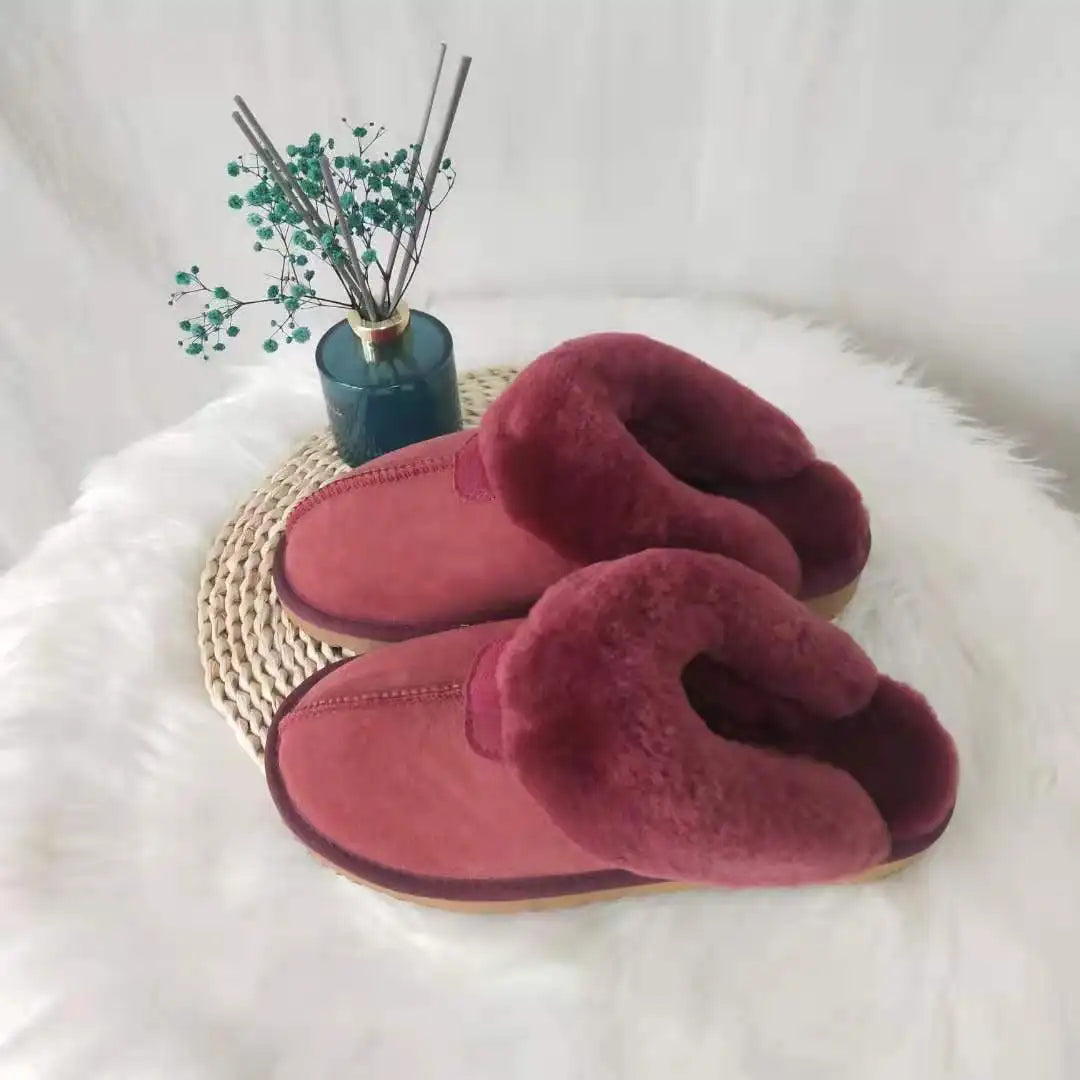 Natural Sheepskin Fur Slippers for Women Winter Warm Indoor Soft Wool Home Slippers Female Comfortable Footwear Top Quality 2025