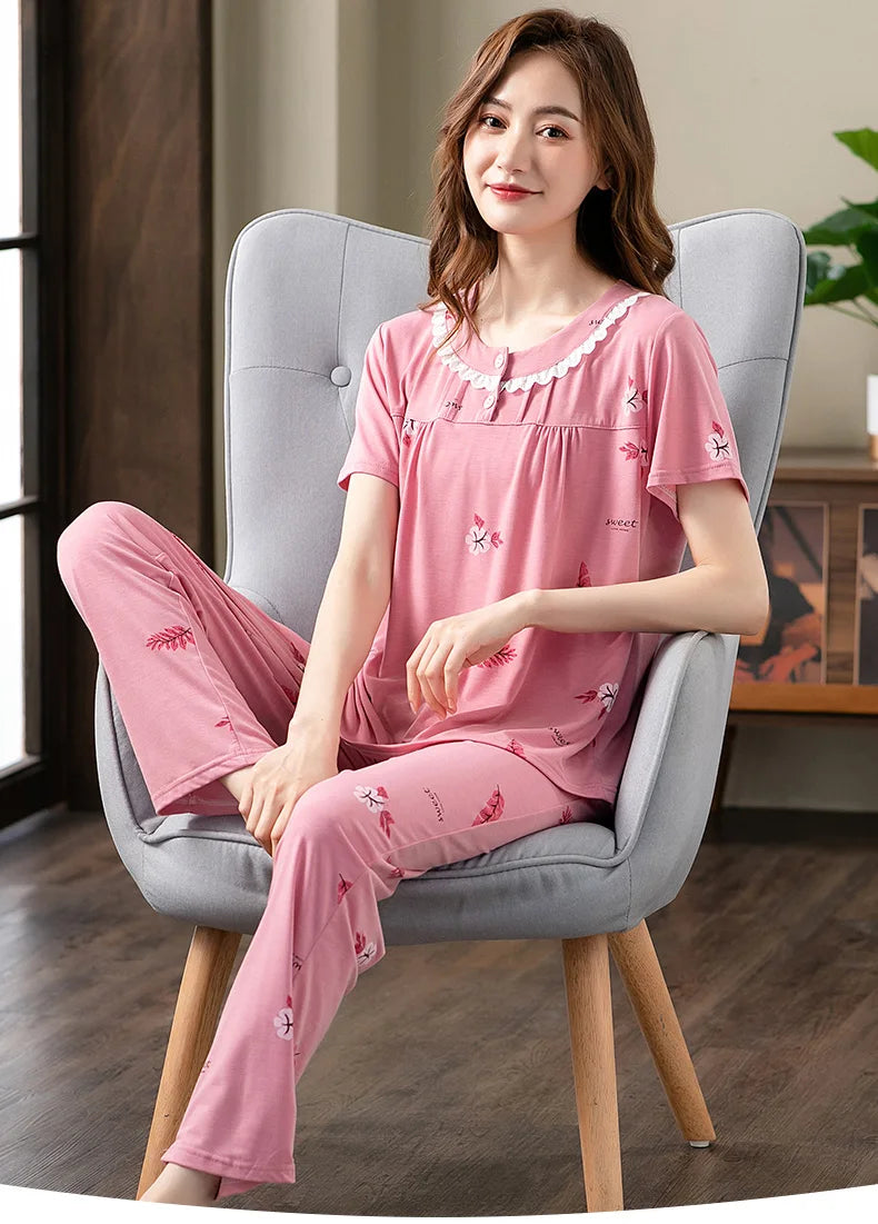 Fashion Summer Small Floral Pyjamas Women Nightgown Big Yards 4XL Sleepshirts Short-Sleeve Nightie Pajama Modal Cotton Sleepwear