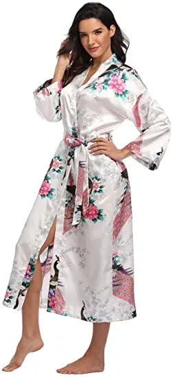 Hot Sale Black Summer Satin Kimono Bathrobe Women Bride Bridesmaid Wedding Robe Dress Gown Sexy Flower Long Sleepwear M-3XL
