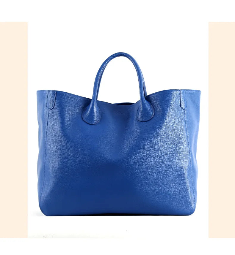 Roomy Women Bag Genuine Leather Handbag Luxury Cowhide Casual Tote Thick Real Natural Leather Bucket Shopper Daily Bag Big Purse