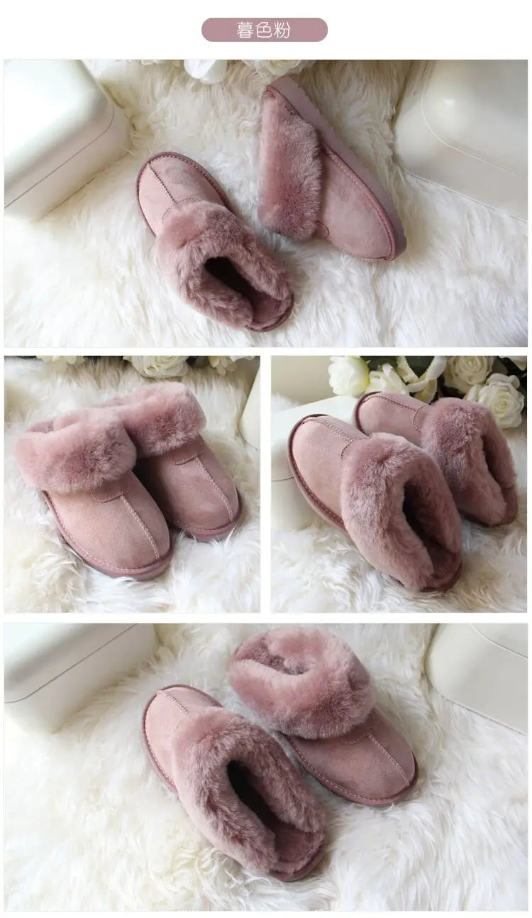 Natural Sheepskin Fur Slippers for Women Winter Warm Indoor Soft Wool Home Slippers Female Comfortable Footwear Top Quality 2025