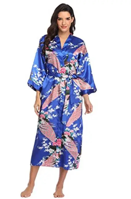 Hot Sale Black Summer Satin Kimono Bathrobe Women Bride Bridesmaid Wedding Robe Dress Gown Sexy Flower Long Sleepwear M-3XL