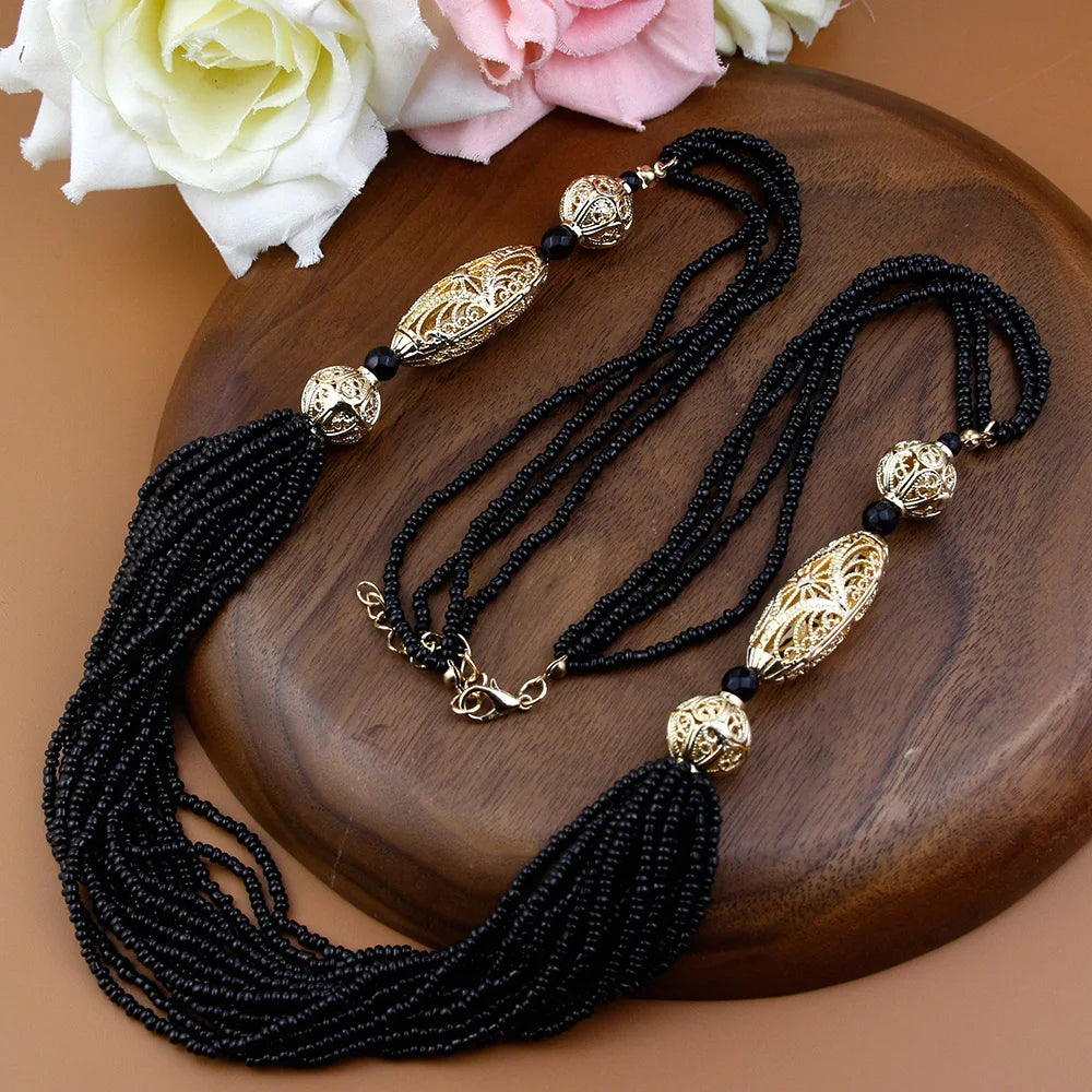 Sunspicems Trendy Moroccan Women Wedding Jewelry Long Beads Necklace Sweater Chain Algeria Handmade Caftan Choker Bride Gift