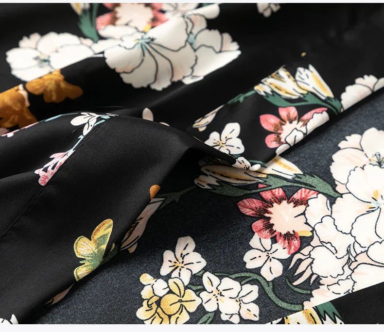 Kimono Robe Gown Print Flower Women Sleepwear Bathrobe Summer Nightgown Casual Silky Nightwear Satin Nightdress Home Clothes