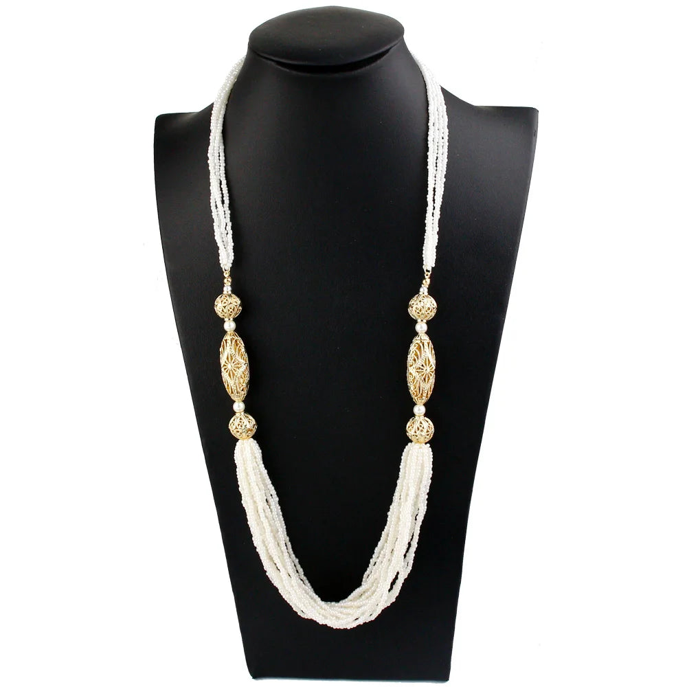 Sunspicems Trendy Moroccan Women Wedding Jewelry Long Beads Necklace Sweater Chain Algeria Handmade Caftan Choker Bride Gift