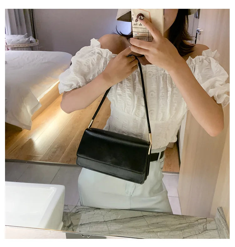 New Women's Fashion Handbags Retro Solid Color PU Leather Shoulder Underarm Bag Casual Women Hobos Handbags сумка женская Trend