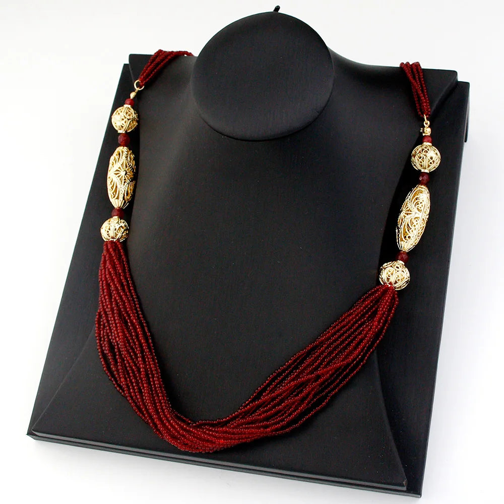 Sunspicems Trendy Moroccan Women Wedding Jewelry Long Beads Necklace Sweater Chain Algeria Handmade Caftan Choker Bride Gift