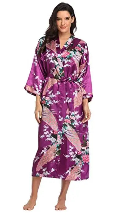 Hot Sale Black Summer Satin Kimono Bathrobe Women Bride Bridesmaid Wedding Robe Dress Gown Sexy Flower Long Sleepwear M-3XL
