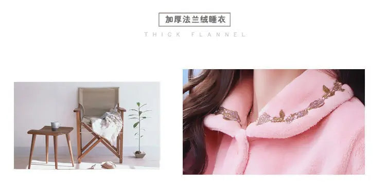 Winter Pajama Sets Women Single Breasted Tops Ankle Length Pants Thicker Cozy Nightwear Flannel Floral Warm Lounge Trendy Casual