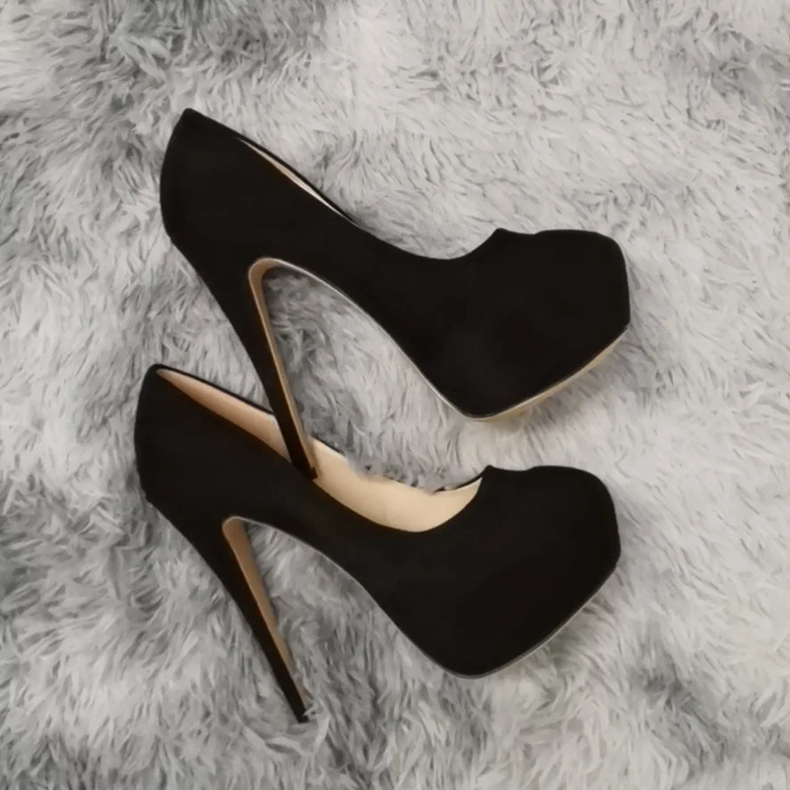 Women Pumps Stilettos Sexy 14cm Super High Heels Female Round Toes Platform Thin Heels NightClub Party Dress Red Wedding Shoes