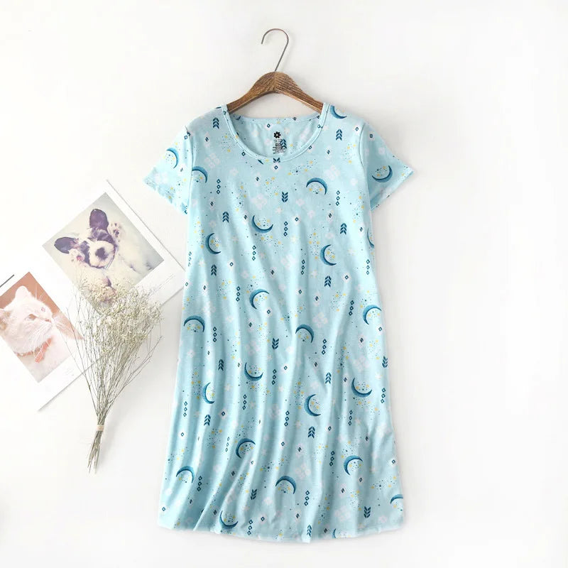 Brand Designer Homewear Women Casual Cartoon Nightgown Ladies Cotton Nightdress Female Round Collar High Quality Sleep Dress