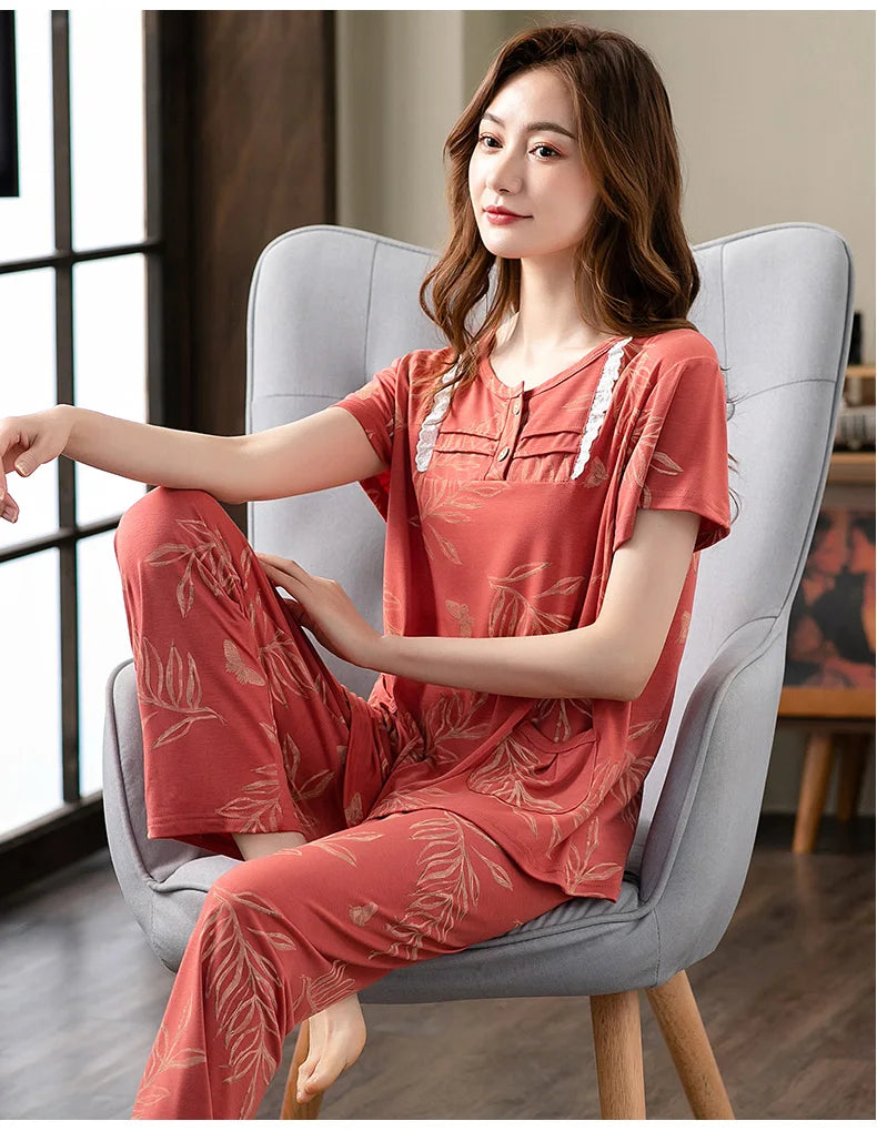 Fashion Summer Small Floral Pyjamas Women Nightgown Big Yards 4XL Sleepshirts Short-Sleeve Nightie Pajama Modal Cotton Sleepwear
