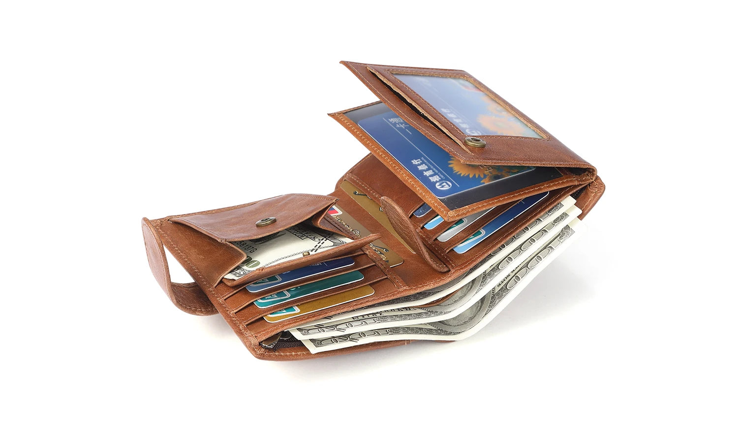 JOGUJOS Crazy Horse Leather Men's Wallet Genuine Leather Men Business Wallet  RFID Men Card Id Holder Coin Purse Travel Wallet