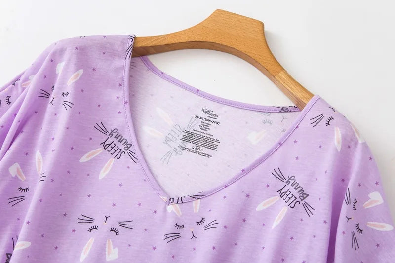 Brand Designer Homewear Women Casual Cartoon Nightgown Ladies Cotton Nightdress Female Round Collar High Quality Sleep Dress