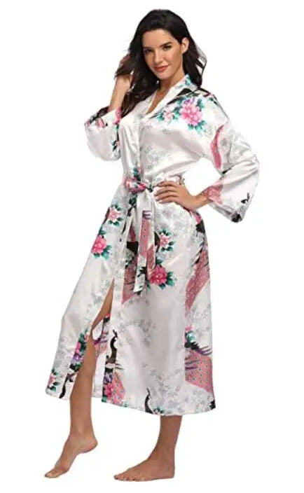 Hot Sale Black Summer Satin Kimono Bathrobe Women Bride Bridesmaid Wedding Robe Dress Gown Sexy Flower Long Sleepwear M-3XL