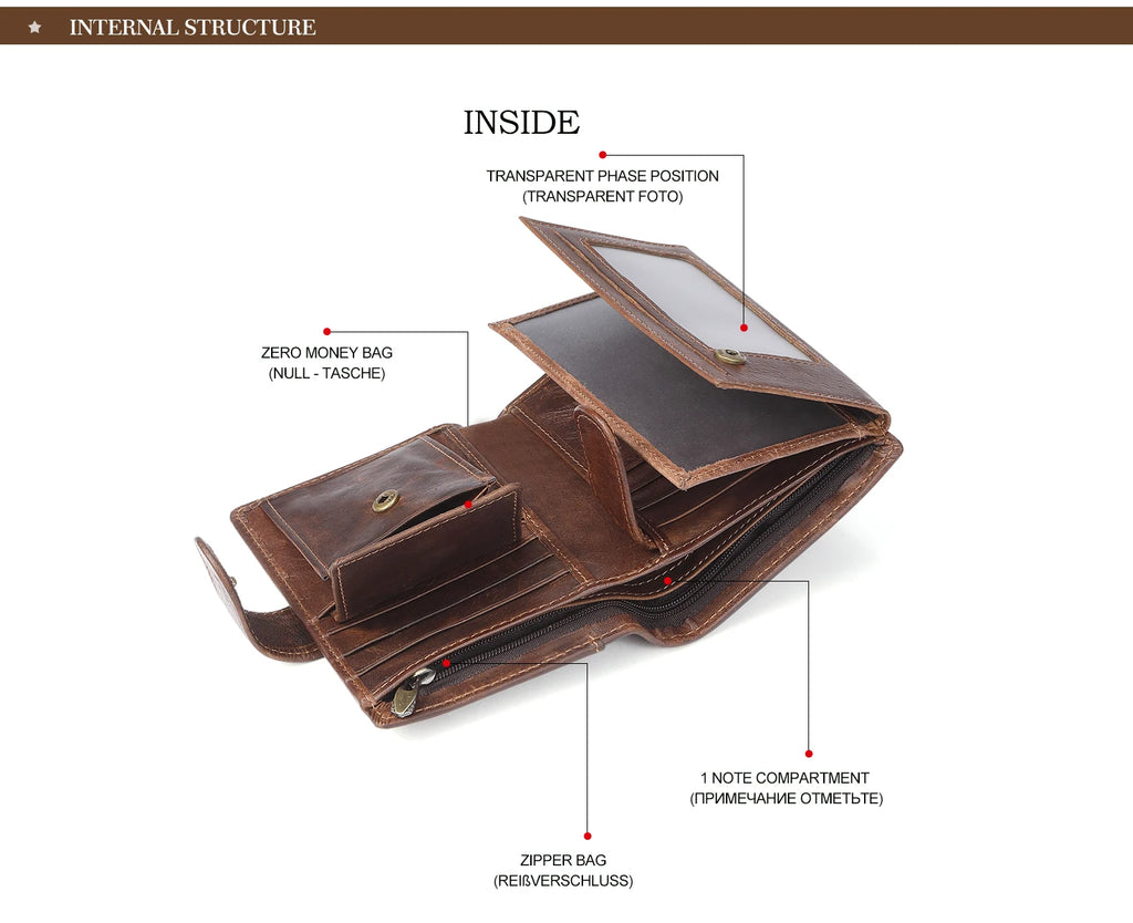 JOGUJOS Crazy Horse Leather Men's Wallet Genuine Leather Men Business Wallet  RFID Men Card Id Holder Coin Purse Travel Wallet