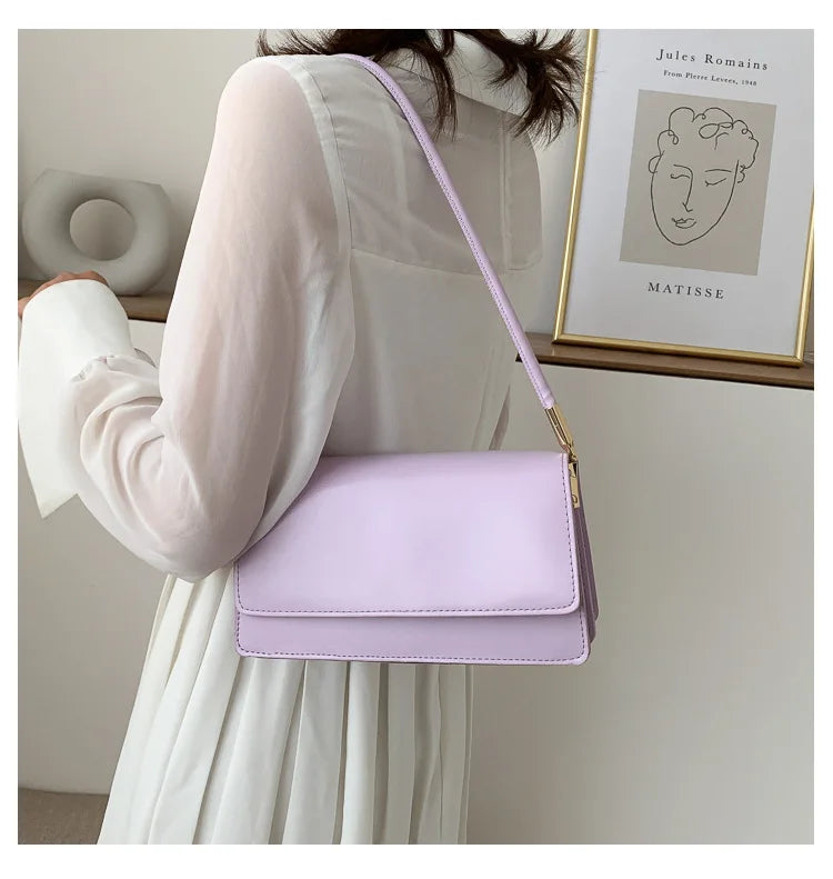 New Women's Fashion Handbags Retro Solid Color PU Leather Shoulder Underarm Bag Casual Women Hobos Handbags сумка женская Trend