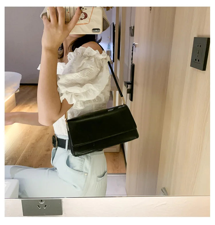New Women's Fashion Handbags Retro Solid Color PU Leather Shoulder Underarm Bag Casual Women Hobos Handbags сумка женская Trend