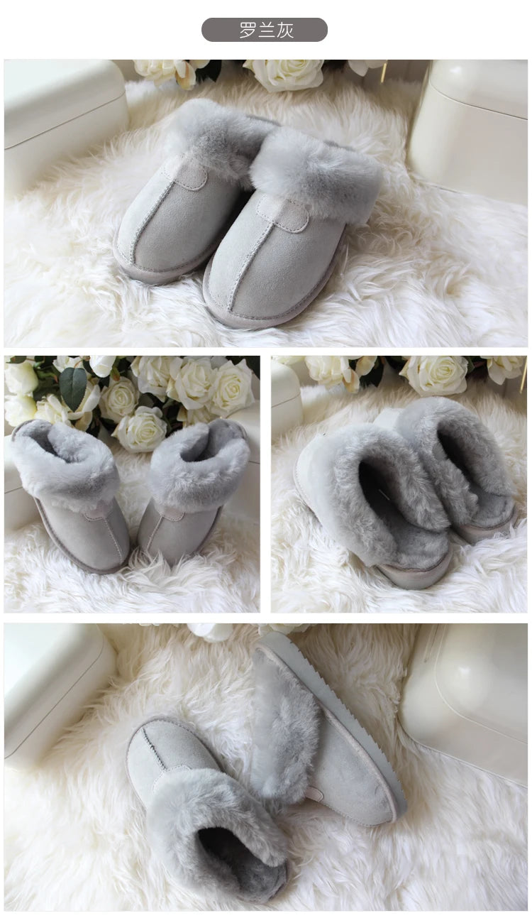 Natural Sheepskin Fur Slippers for Women Winter Warm Indoor Soft Wool Home Slippers Female Comfortable Footwear Top Quality 2025