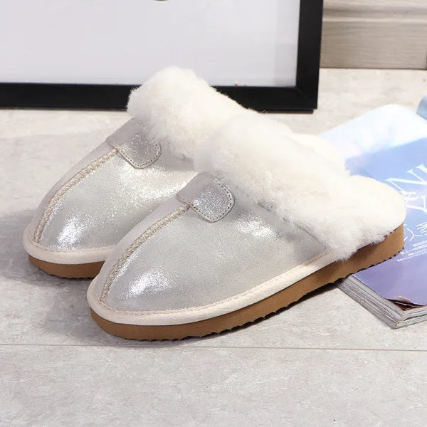 Natural Sheepskin Fur Slippers for Women Winter Warm Indoor Soft Wool Home Slippers Female Comfortable Footwear Top Quality 2025