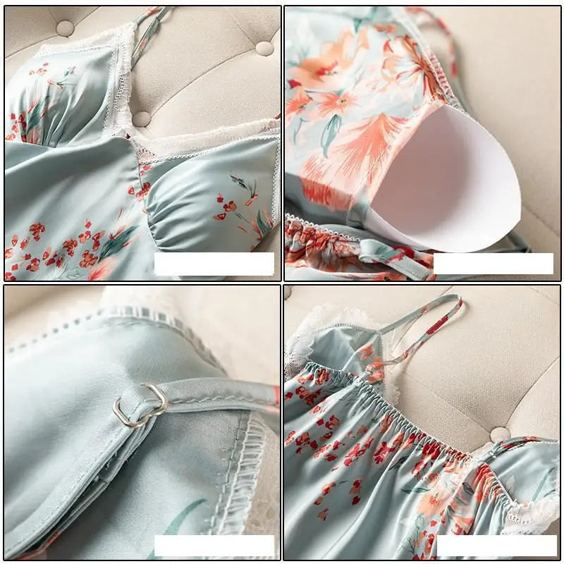 Kimono Robe Gown Print Flower Women Sleepwear Bathrobe Summer Nightgown Casual Silky Nightwear Satin Nightdress Home Clothes