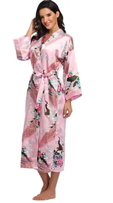 Hot Sale Black Summer Satin Kimono Bathrobe Women Bride Bridesmaid Wedding Robe Dress Gown Sexy Flower Long Sleepwear M-3XL