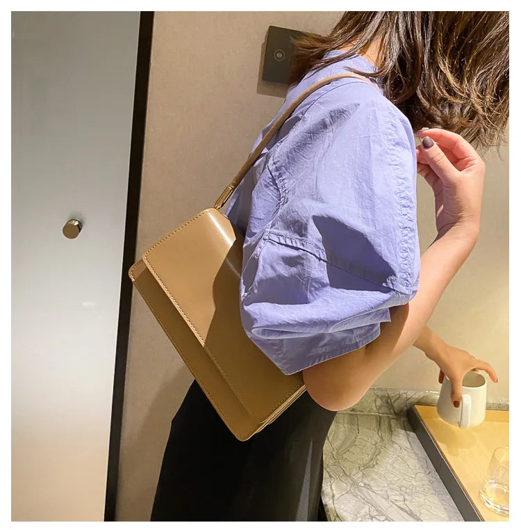 New Women's Fashion Handbags Retro Solid Color PU Leather Shoulder Underarm Bag Casual Women Hobos Handbags сумка женская Trend