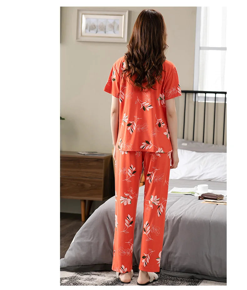 Fashion Summer Small Floral Pyjamas Women Nightgown Big Yards 4XL Sleepshirts Short-Sleeve Nightie Pajama Modal Cotton Sleepwear