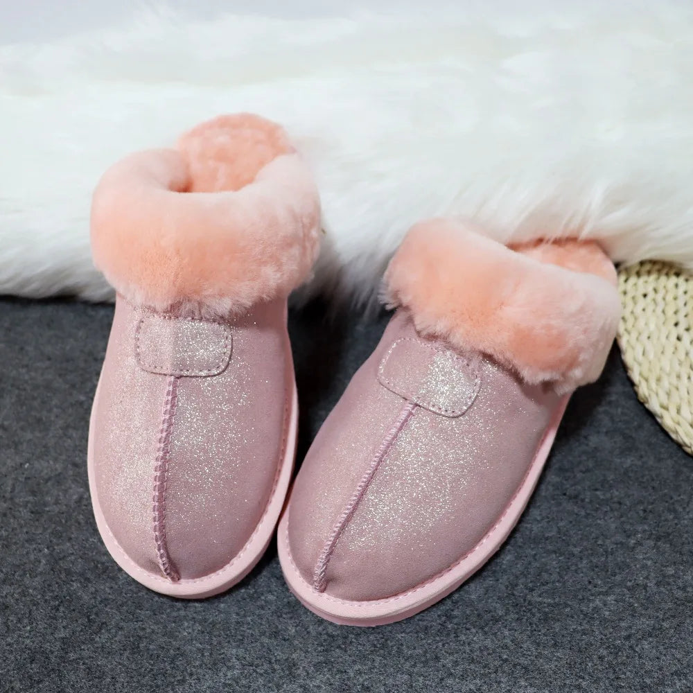 Natural Sheepskin Fur Slippers for Women Winter Warm Indoor Soft Wool Home Slippers Female Comfortable Footwear Top Quality 2025