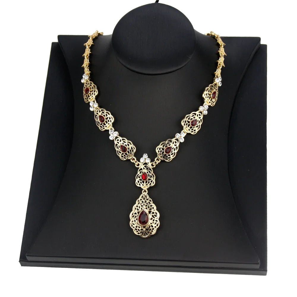 Sunspicems Chic Crystal Pendant Necklace Morocco Wedding Jewelry For Women Algeria Bride Choker Necklace Kaftan Accessories