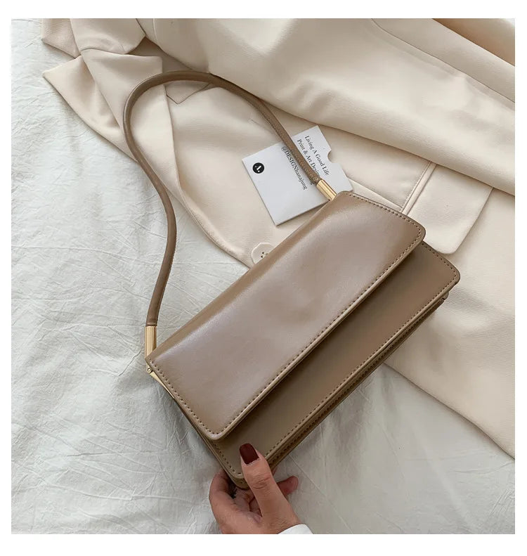 New Women's Fashion Handbags Retro Solid Color PU Leather Shoulder Underarm Bag Casual Women Hobos Handbags сумка женская Trend