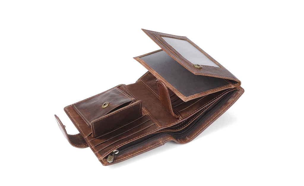 JOGUJOS Crazy Horse Leather Men's Wallet Genuine Leather Men Business Wallet  RFID Men Card Id Holder Coin Purse Travel Wallet