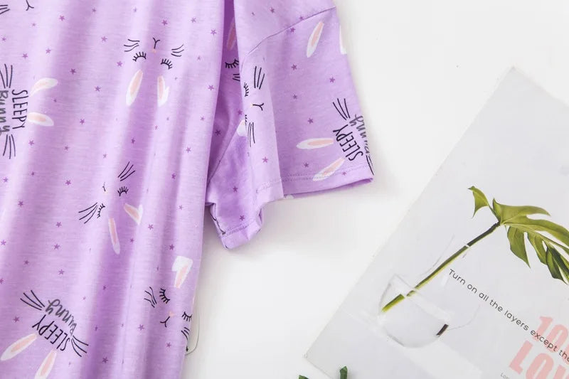 Brand Designer Homewear Women Casual Cartoon Nightgown Ladies Cotton Nightdress Female Round Collar High Quality Sleep Dress