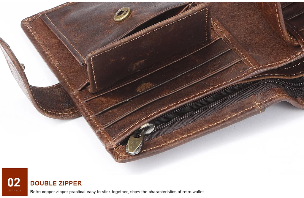 JOGUJOS Crazy Horse Leather Men's Wallet Genuine Leather Men Business Wallet  RFID Men Card Id Holder Coin Purse Travel Wallet