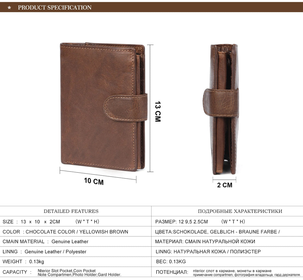 JOGUJOS Crazy Horse Leather Men's Wallet Genuine Leather Men Business Wallet  RFID Men Card Id Holder Coin Purse Travel Wallet