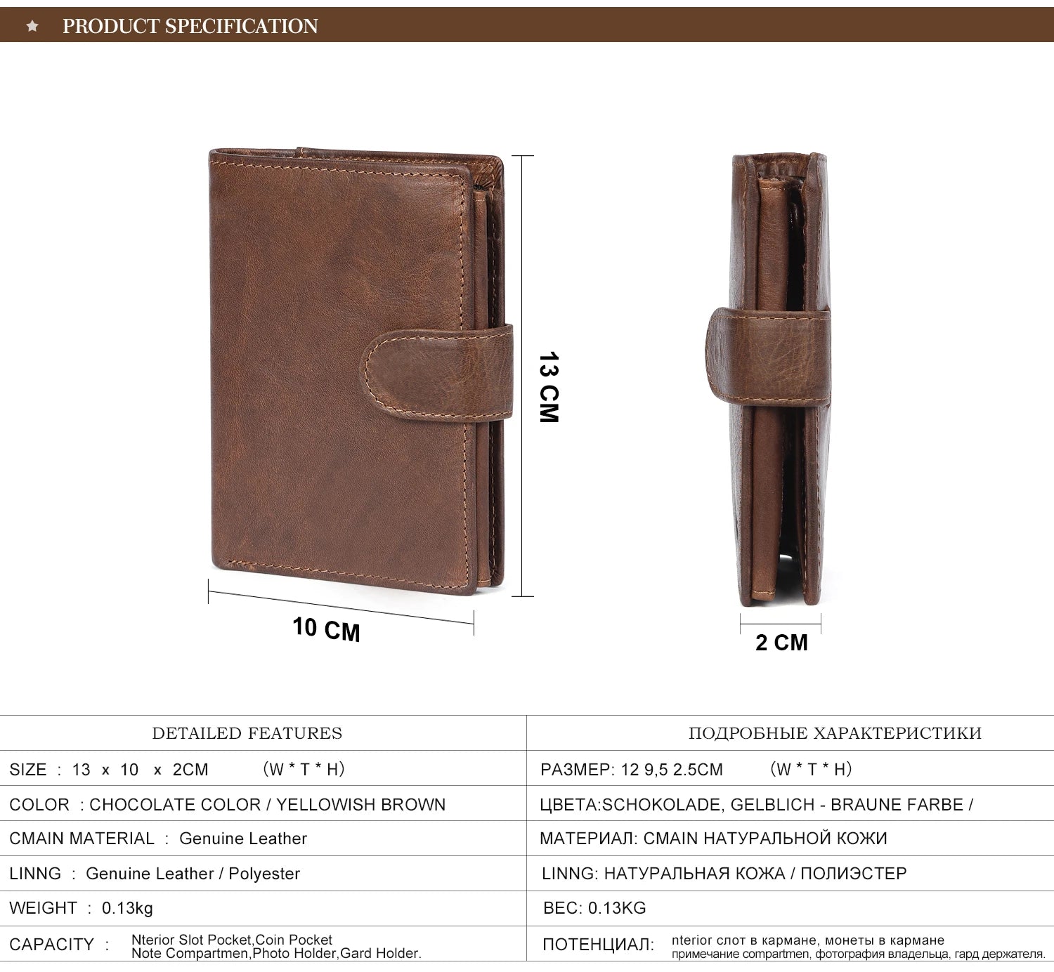 JOGUJOS Crazy Horse Leather Men's Wallet Genuine Leather Men Business Wallet  RFID Men Card Id Holder Coin Purse Travel Wallet